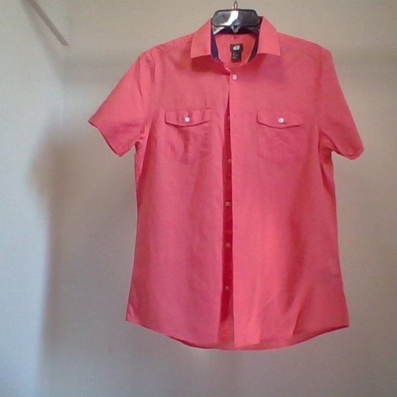 H&M red button men short sleeve size small - Picture 4 of 5